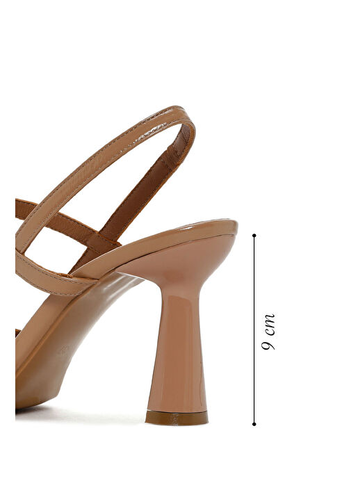 Kadın Bej Arkası Açık Kalın Topuklu Deri Ayakkabı 25SFD130418 - Görsel 3