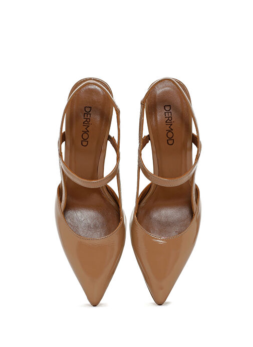 Kadın Bej Arkası Açık Kalın Topuklu Deri Ayakkabı 25SFD130418 - Görsel 9