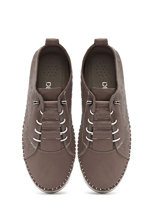 Kadın Vizon Bağcıklı Kalın Tabanlı Desenli Deri Comfort Ayakkabı 25SFD334318 - Görsel 8