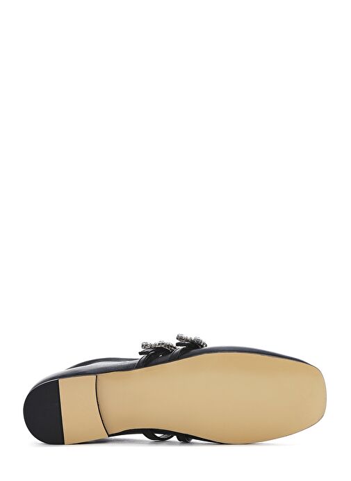 Kadın Siyah Çift Tokalı Taşlı Deri Babet 25SFD380118 - Görsel 5