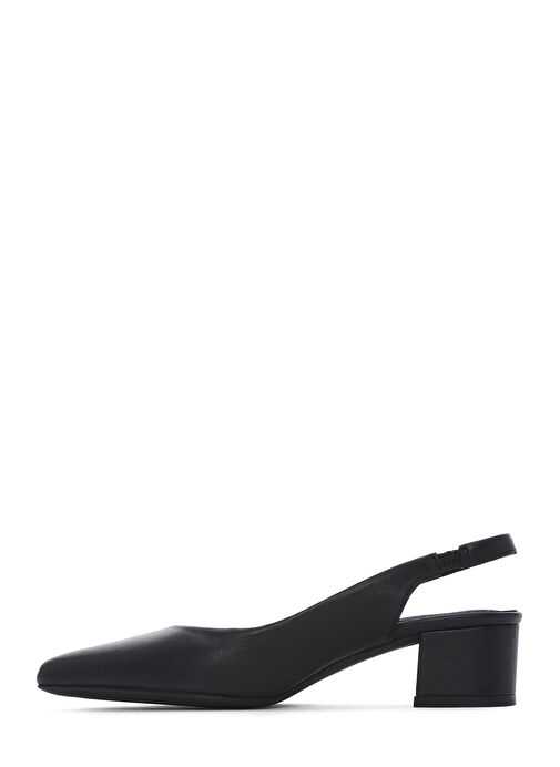 Kadın Siyah Arkası Açık Kalın Kısa Topuklu Deri Ayakkabı 25SFD380218 - Görsel 3