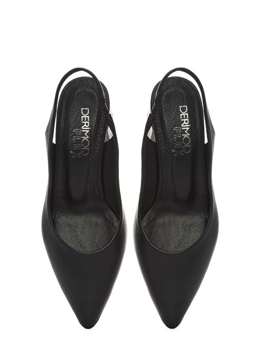 Kadın Siyah Arkası Açık Kalın Kısa Topuklu Deri Ayakkabı 25SFD380218 - Görsel 8