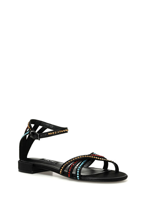 NEDAN 3FX Siyah Kadın Düz Sandalet - Görsel 3