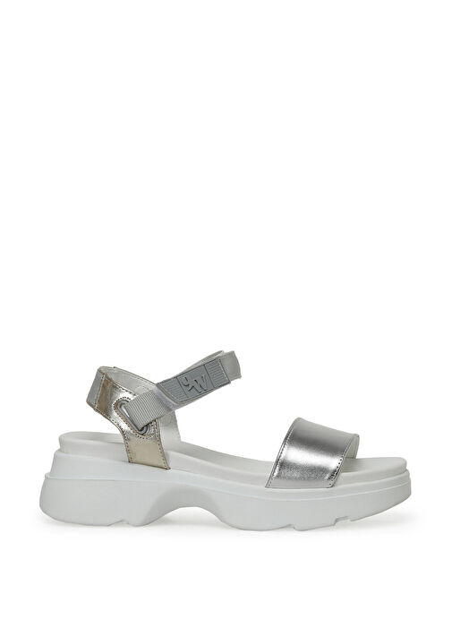 NUYT2 3FX Gümüş Kadın Kalın Taban Sandalet - Görsel 2