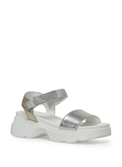 NUYT2 3FX Gümüş Kadın Kalın Taban Sandalet - Görsel 3
