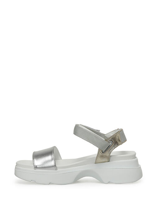 NUYT2 3FX Gümüş Kadın Kalın Taban Sandalet - Görsel 4