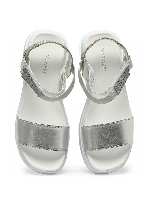 NUYT2 3FX Gümüş Kadın Kalın Taban Sandalet - Görsel 5