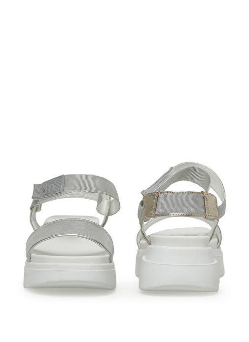 NUYT2 3FX Gümüş Kadın Kalın Taban Sandalet - Görsel 6