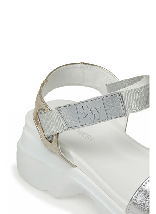 NUYT2 3FX Gümüş Kadın Kalın Taban Sandalet - Görsel 8