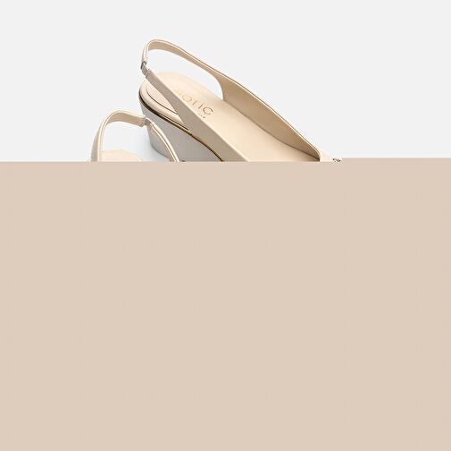 Hakiki Deri Bej Kadın Kalın Topuk - Görsel 5