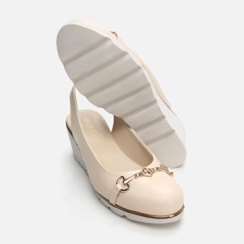 Hakiki Deri Bej Kadın Kalın Topuk - Görsel 6