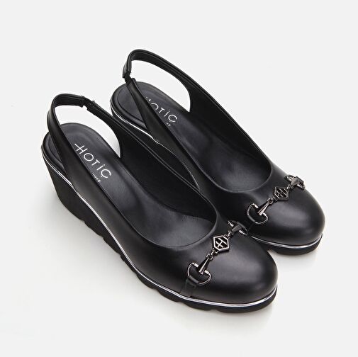 Hakiki Deri Siyah Kadın Kalın Topuk - Görsel 3