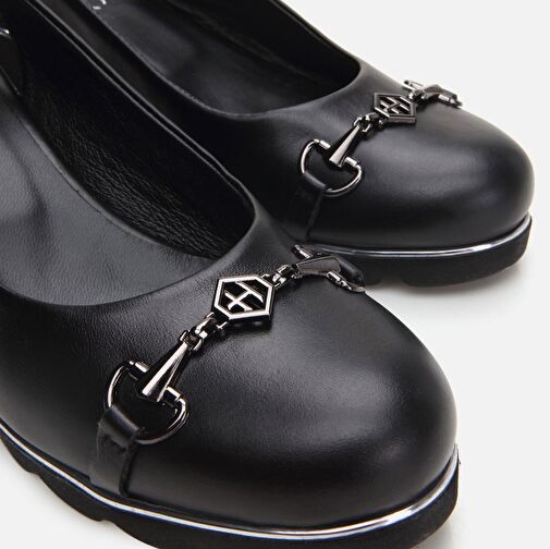 Hakiki Deri Siyah Kadın Kalın Topuk - Görsel 4