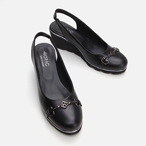 Hakiki Deri Siyah Kadın Kalın Topuk - Görsel 5