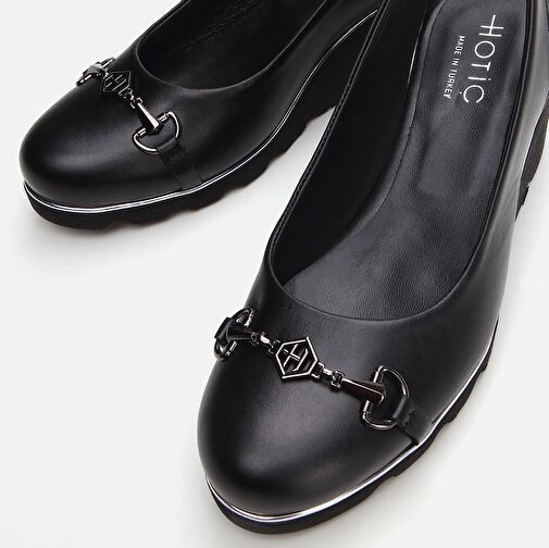 Hakiki Deri Siyah Kadın Kalın Topuk - Görsel 6