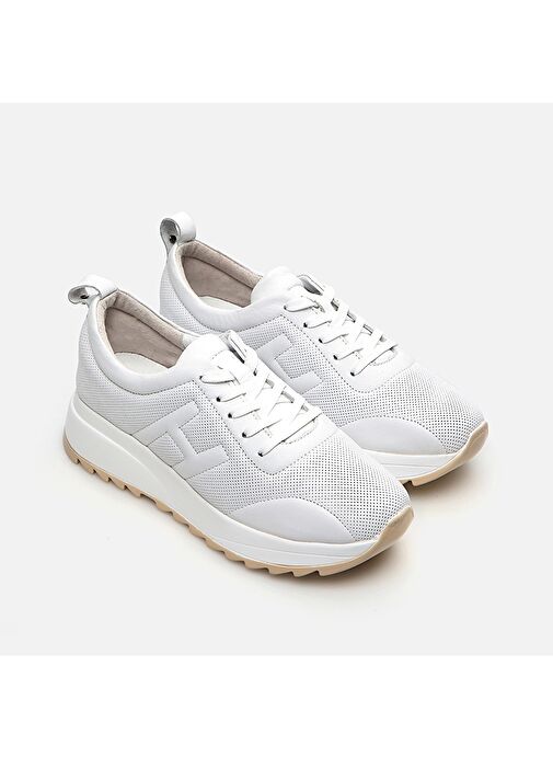Hakiki Deri Beyaz Kadın Spor Ayakkabı - Görsel 3