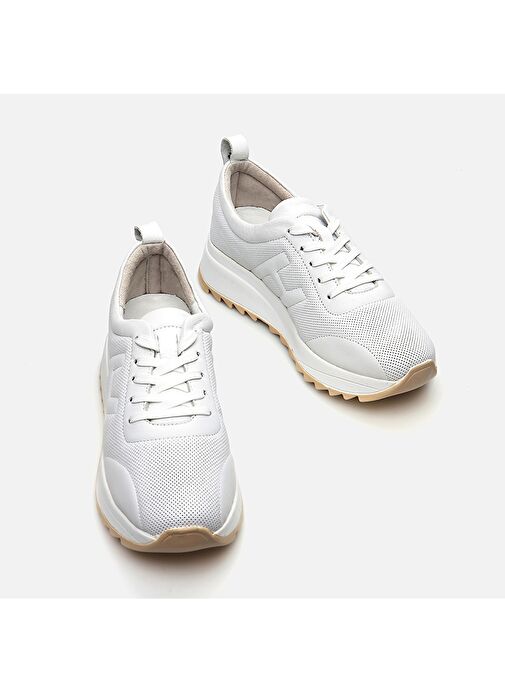 Hakiki Deri Beyaz Kadın Spor Ayakkabı - Görsel 4