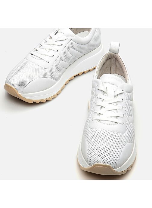 Hakiki Deri Beyaz Kadın Spor Ayakkabı - Görsel 5