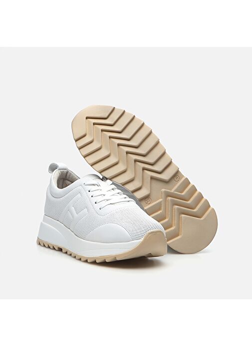 Hakiki Deri Beyaz Kadın Spor Ayakkabı - Görsel 7