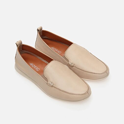 Hakiki Deri Bej Kadın Loafer - Görsel 3