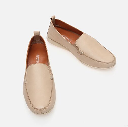 Hakiki Deri Bej Kadın Loafer - Görsel 4
