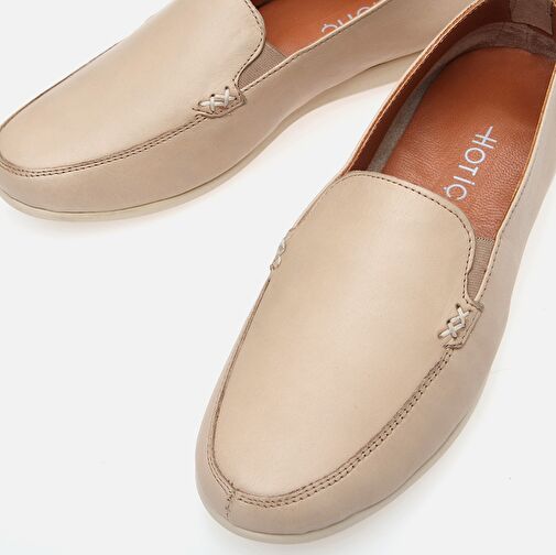 Hakiki Deri Bej Kadın Loafer - Görsel 5
