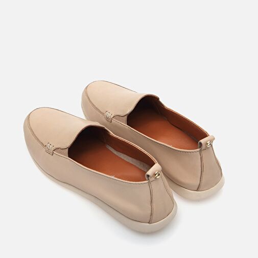 Hakiki Deri Bej Kadın Loafer - Görsel 6