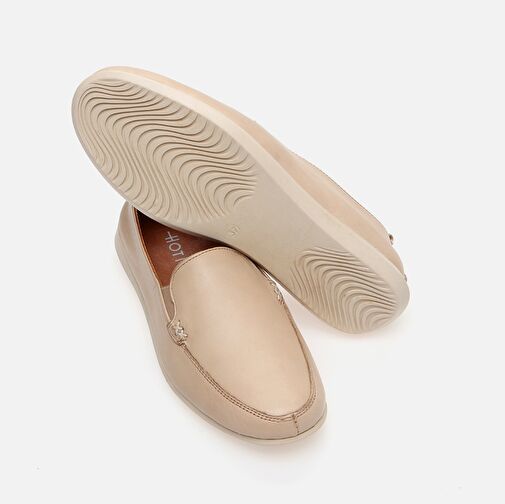 Hakiki Deri Bej Kadın Loafer - Görsel 7
