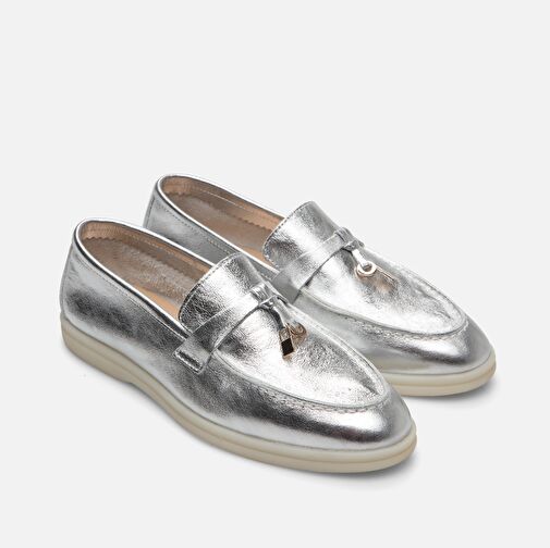Hakiki Deri Lame Kadın Loafer - Görsel 3