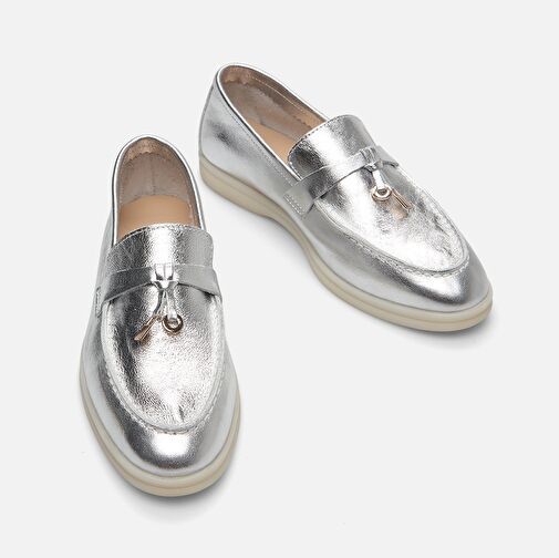 Hakiki Deri Lame Kadın Loafer - Görsel 4