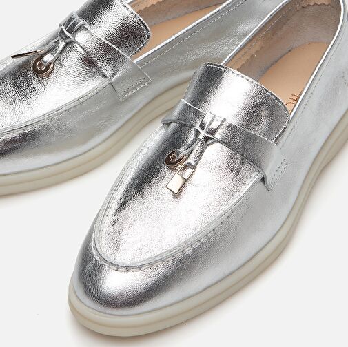 Hakiki Deri Lame Kadın Loafer - Görsel 5