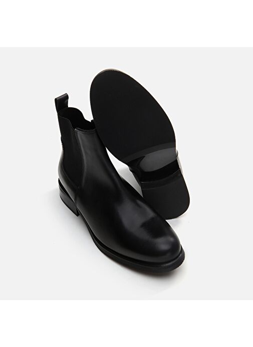 Hakiki Deri Siyah Kadın Düz Bot - Görsel 5