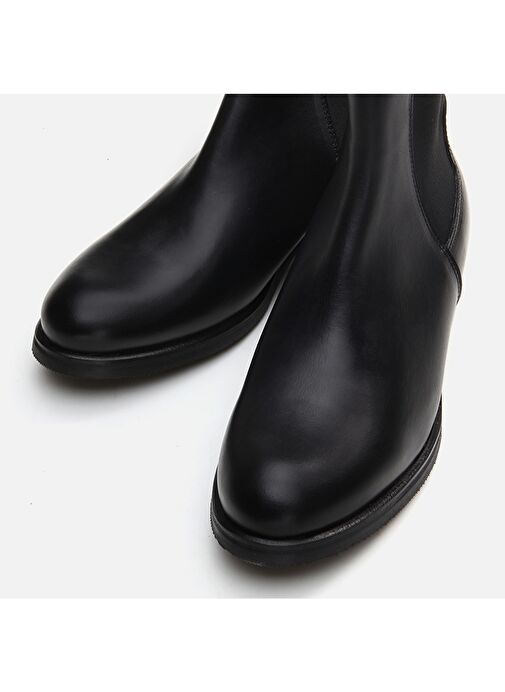 Hakiki Deri Siyah Kadın Düz Bot - Görsel 4