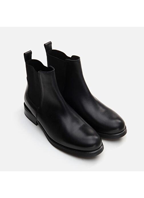 Hakiki Deri Siyah Kadın Düz Bot - Görsel 6