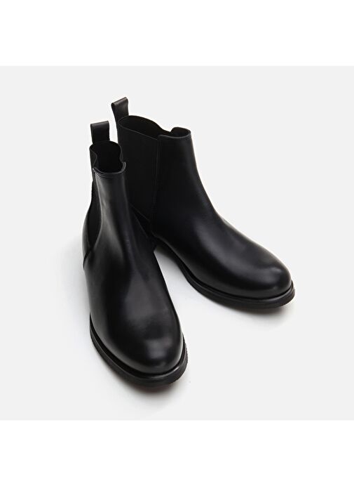 Hakiki Deri Siyah Kadın Düz Bot - Görsel 3