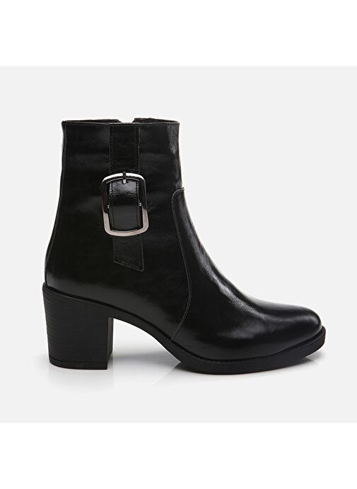 Hakiki Deri Siyah Kadın Topuklu Bot - Görsel 2
