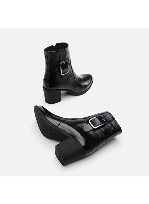 Hakiki Deri Siyah Kadın Topuklu Bot - Görsel 7
