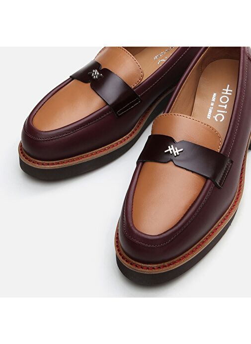 Hotiç Bordo-Bej Kadın Deri Loafer 01AYH291760A737 - Görsel 7