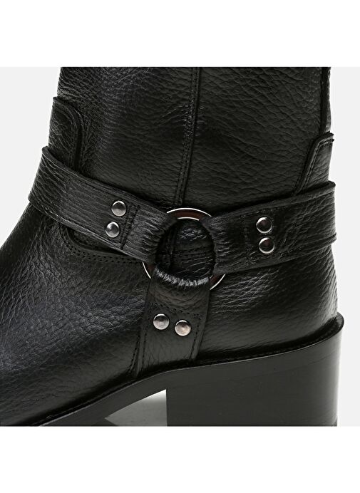 Hakiki Deri Siyah Kadın Western Topuklu Bot - Görsel 5