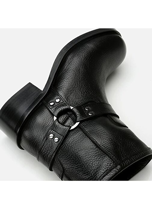 Hakiki Deri Siyah Kadın Western Topuklu Bot - Görsel 6