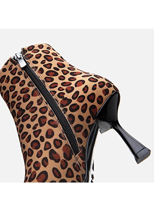 Leopar Desenli Kadın Topuklu Bot - Görsel 8