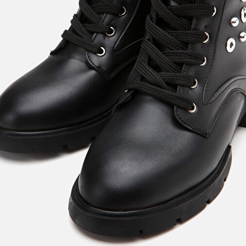 Siyah Kadın Zımbalı Düz Bot - Görsel 5