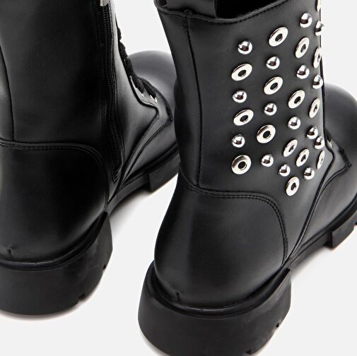 Siyah Kadın Zımbalı Düz Bot - Görsel 8