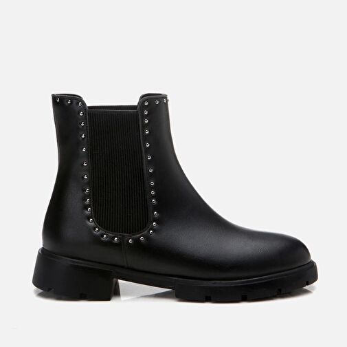 Siyah Kadın Zımbalı Düz Bot - Görsel 2