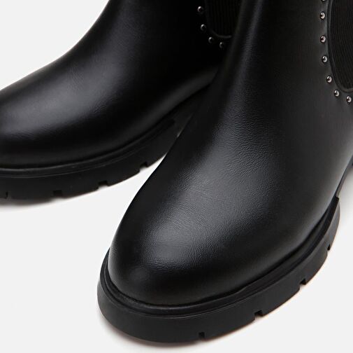 Siyah Kadın Zımbalı Düz Bot - Görsel 4