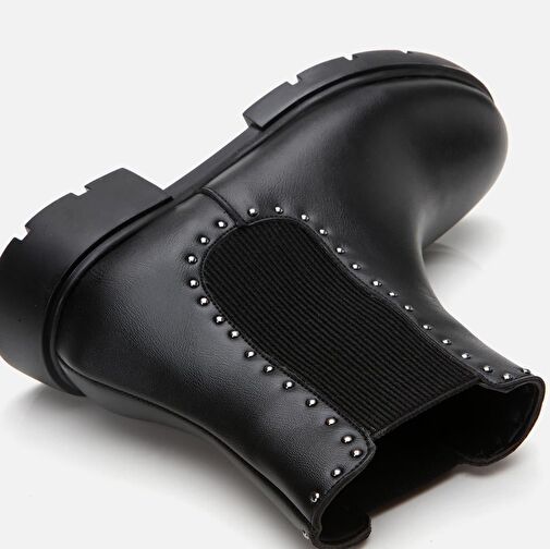 Siyah Kadın Zımbalı Düz Bot - Görsel 7