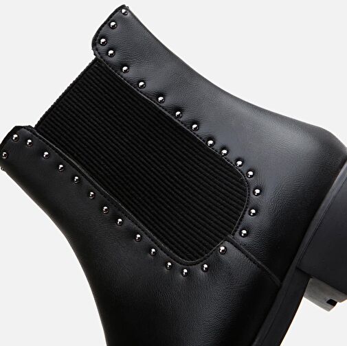 Siyah Kadın Zımbalı Düz Bot - Görsel 8