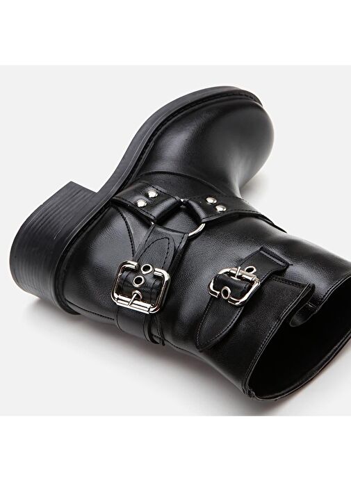 Siyah Kadın Tokalı Düz Bot - Görsel 6