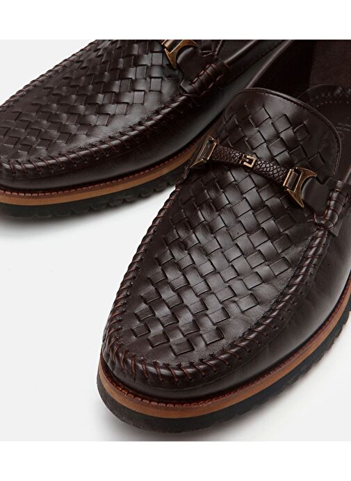 Erkek Deri Kahverengi Hafif Tabanlı Toka Detaylı Loafer - Görsel 4