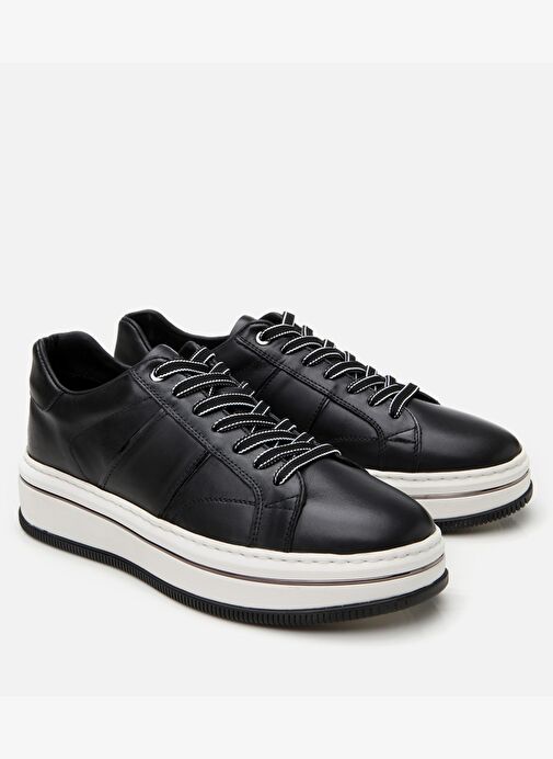 Erkek Deri Siyah Yüksek Tabanlı Spor Ayakkabı - Görsel 3